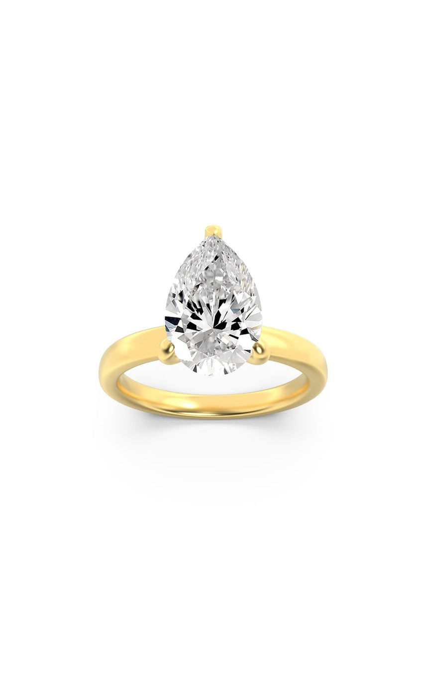 1Cttw Pear Shaped Lab Grown Diamond (F/VS) Hidden Halo Plain Shank Engagement Ring in 14K Gold