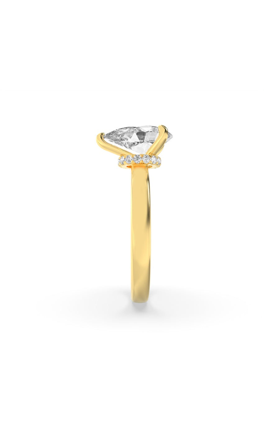 1Cttw Pear Shaped Lab Grown Diamond (F/VS) Hidden Halo Plain Shank Engagement Ring in 14K Gold