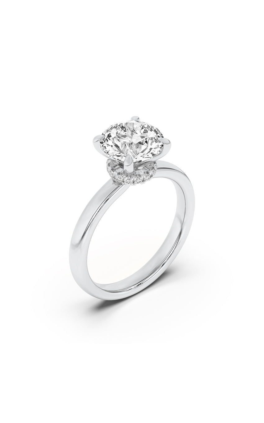 1Cttw Round Shaped Lab Grown Diamond (F/VS) Hidden Halo Plain Shank Engagement Ring in 14K Gold