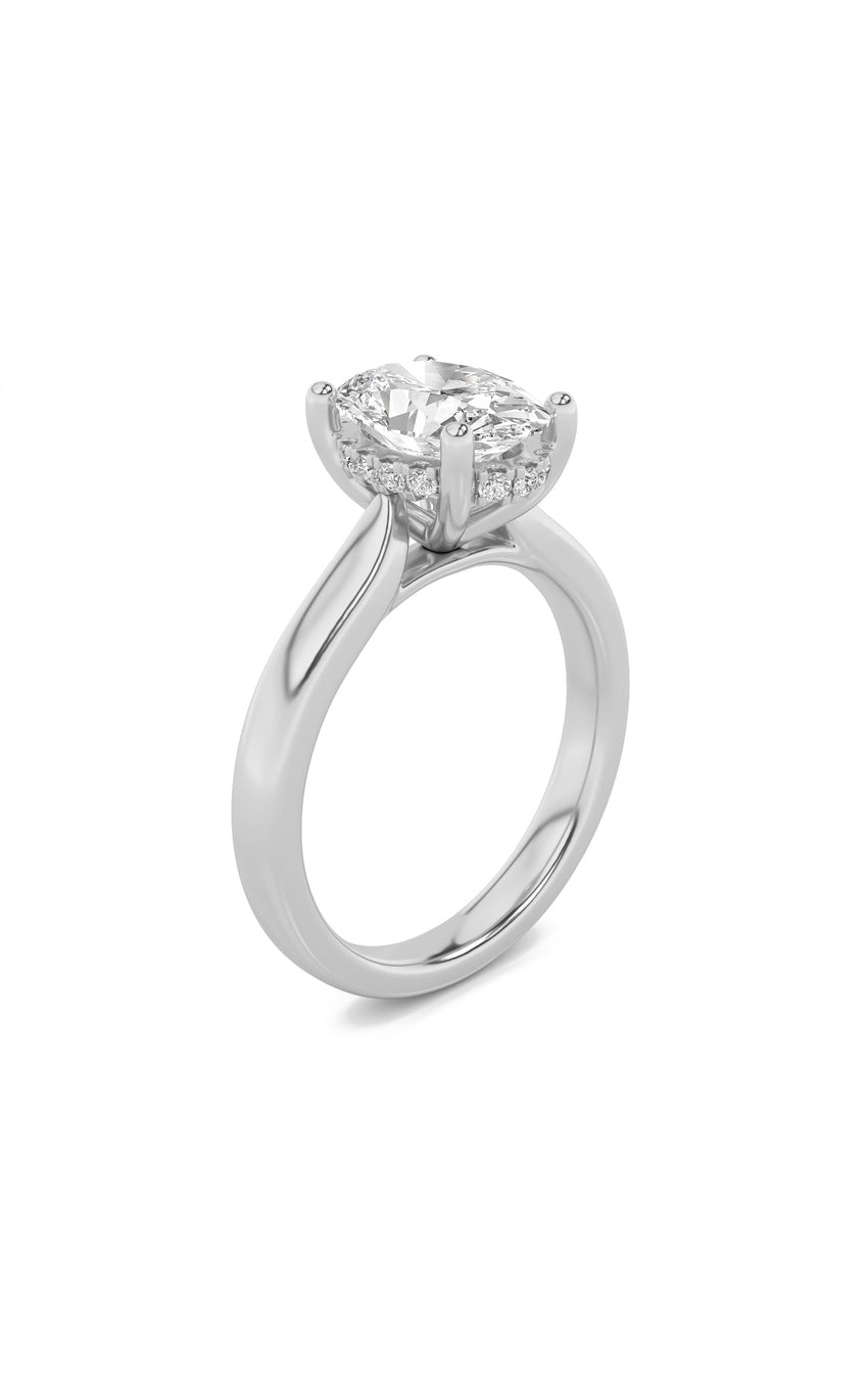 2Cttw Oval Shaped Lab Grown Diamond (F/VS) Hidden Halo Cathedral Shank Engagement Ring in 14K Gold