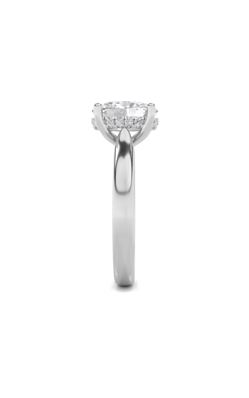 2Cttw Oval Shaped Lab Grown Diamond (F/VS) Hidden Halo Cathedral Shank Engagement Ring in 14K Gold