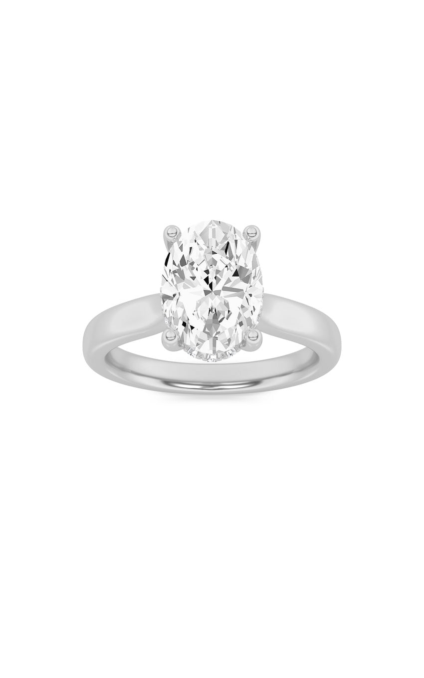 2Cttw Oval Shaped Lab Grown Diamond (F/VS) Hidden Halo Cathedral Shank Engagement Ring in 14K Gold