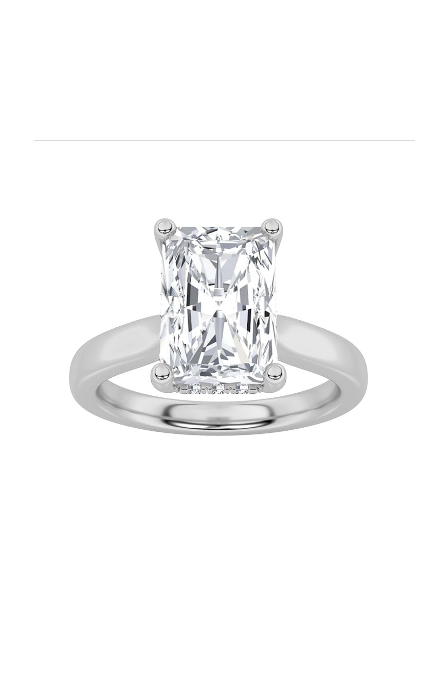 2Cttw Radiant Shaped Lab Grown Diamond (F/VS) Hidden Halo Cathedral Shank Engagement Ring in 14K Gold