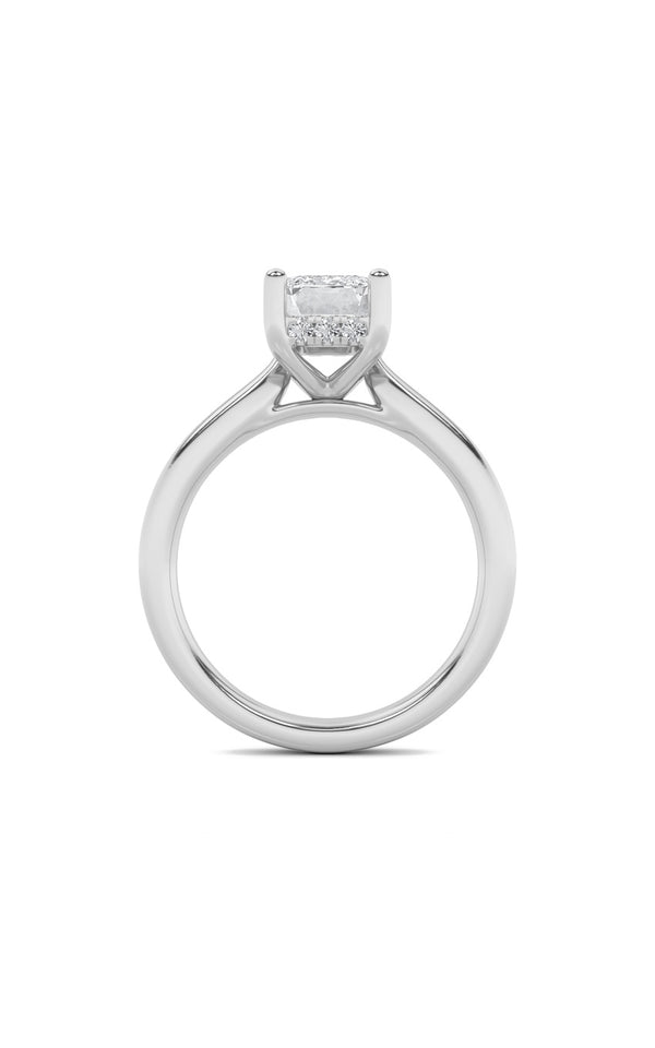 2Cttw Radiant Shaped Lab Grown Diamond (F/VS) Hidden Halo Cathedral Shank Engagement Ring in 14K Gold