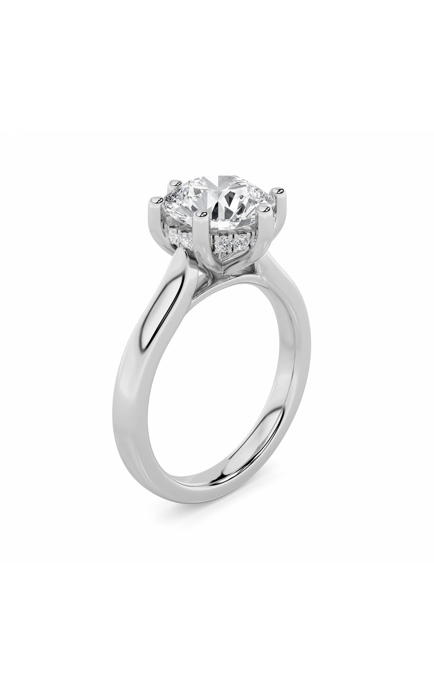 1Cttw Round Shaped Lab Grown Diamond (F/VS) Hidden Halo Cathedral Shank Engagement Ring in 14K Gold