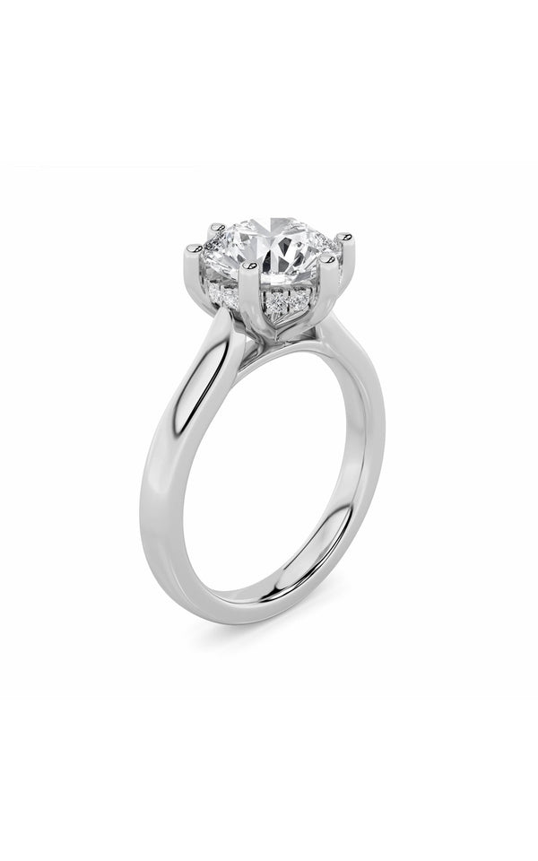 1Cttw Round Shaped Lab Grown Diamond (F/VS) Hidden Halo Cathedral Shank Engagement Ring in 14K Gold