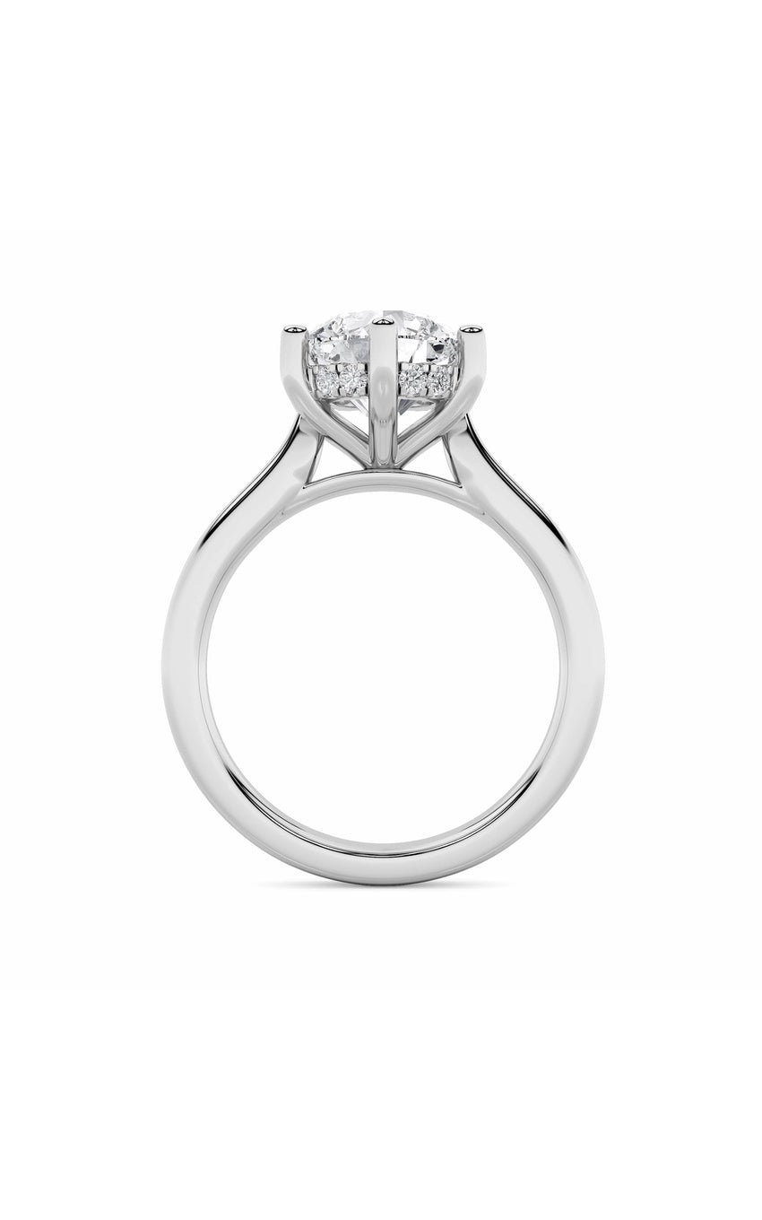 1Cttw Round Shaped Lab Grown Diamond (F/VS) Hidden Halo Cathedral Shank Engagement Ring in 14K Gold
