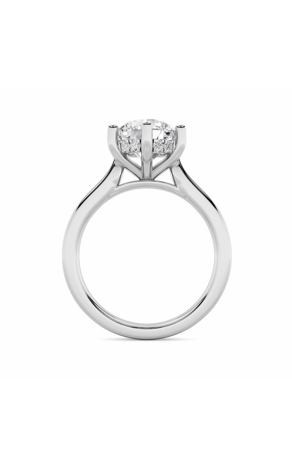 1Cttw Round Shaped Lab Grown Diamond (F/VS) Hidden Halo Cathedral Shank Engagement Ring in 14K Gold