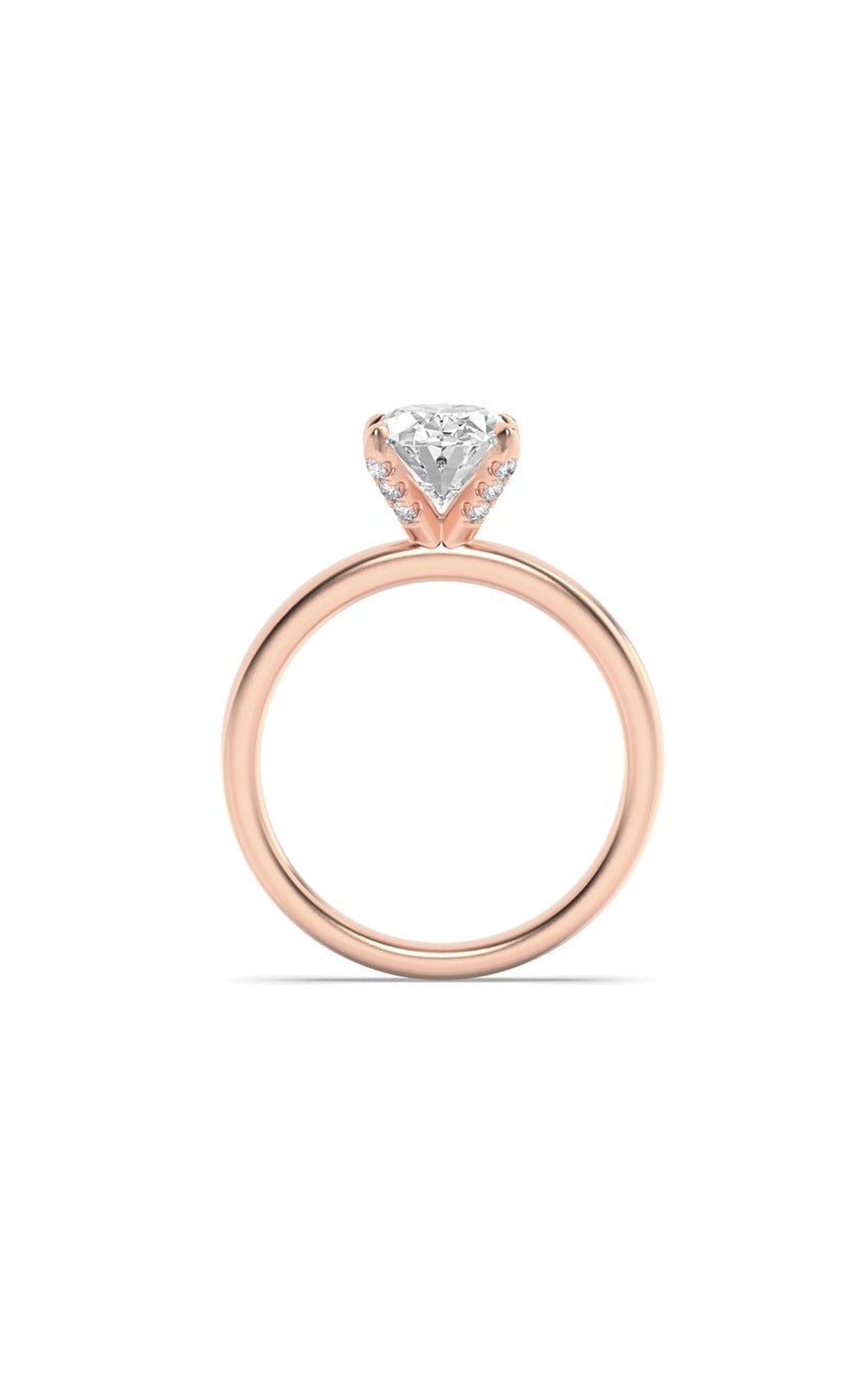 2Cttw Oval Shaped Lab Grown Diamond (F/VS) Hidden Halo Petite Shank Ring in 14K Gold