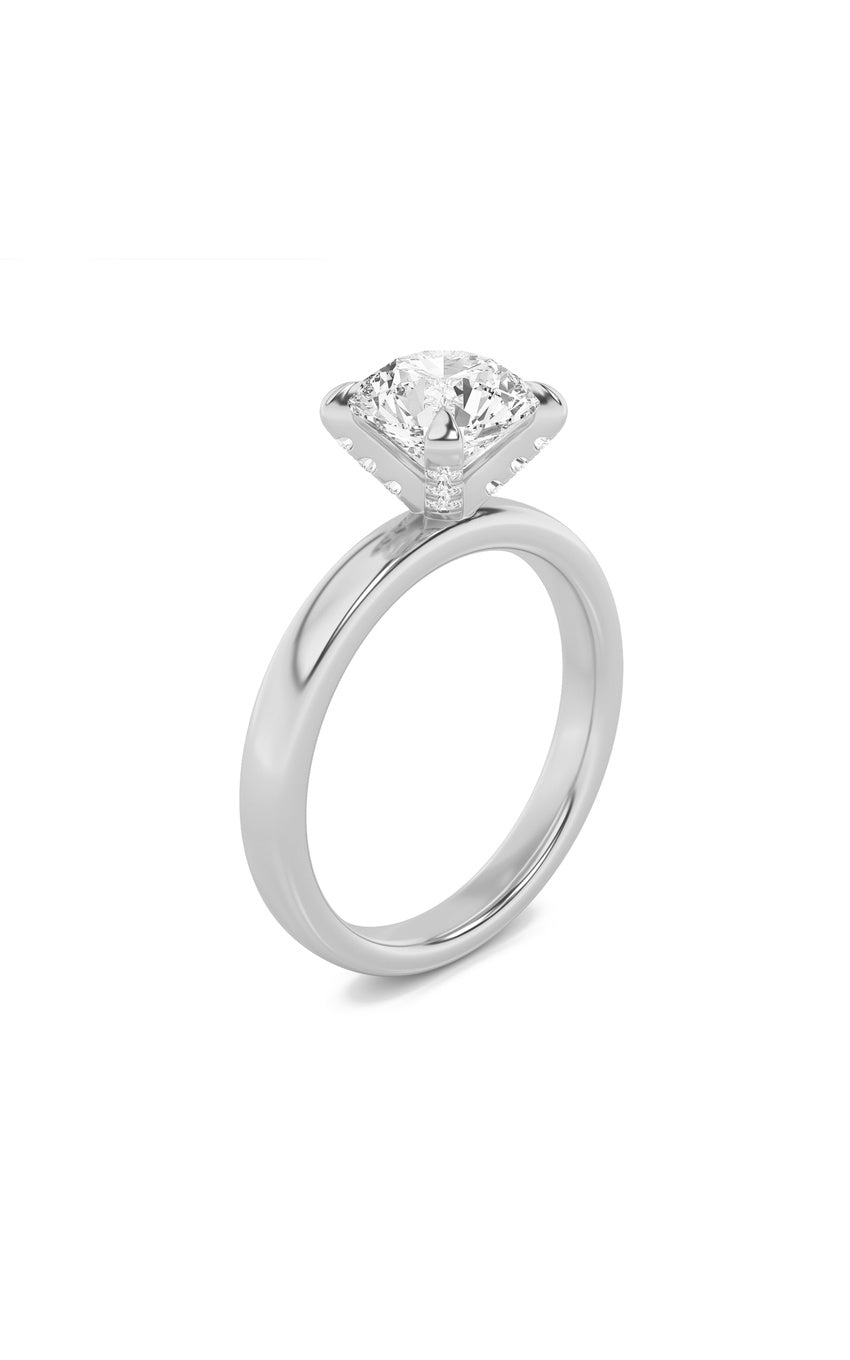 2Cttw Round Shaped Lab Grown Diamond (F/VS) Hidden Halo Petite Shank Ring in 14K Gold