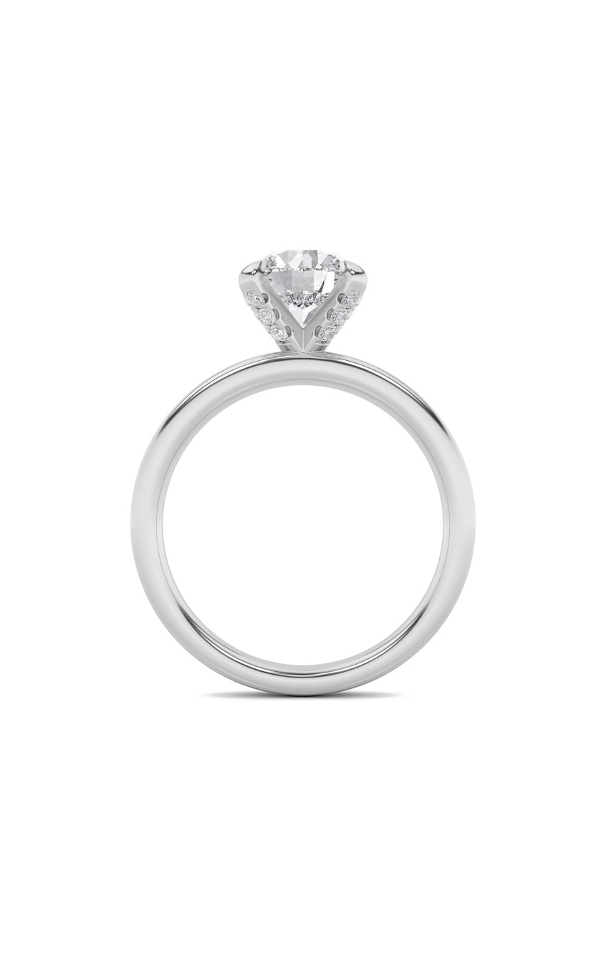 2Cttw Round Shaped Lab Grown Diamond (F/VS) Hidden Halo Petite Shank Ring in 14K Gold
