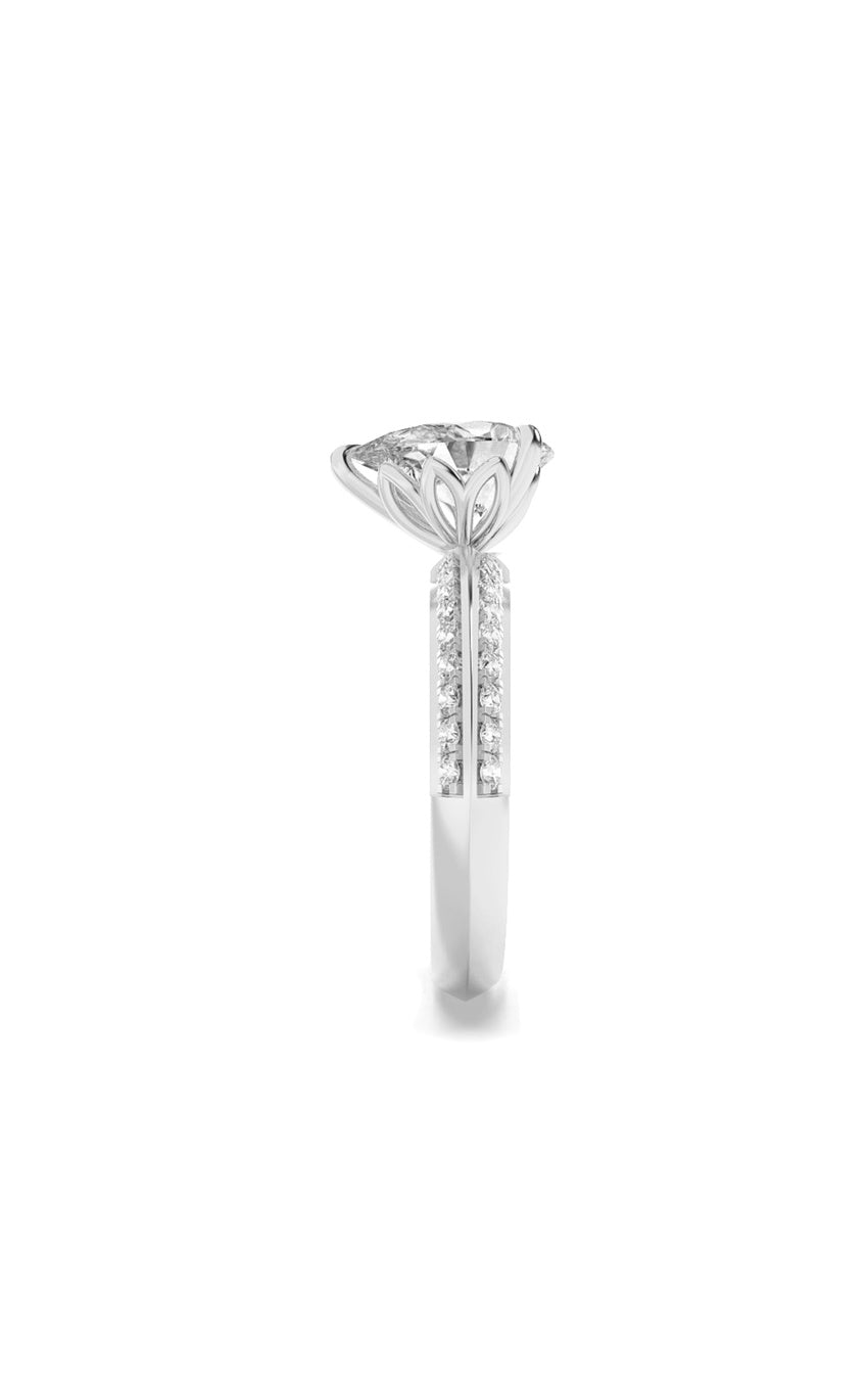 2Cttw Pear Shaped Lab Grown Diamond (F/VS) Micro Pave Knife Edge Accent Ring in 14K Gold