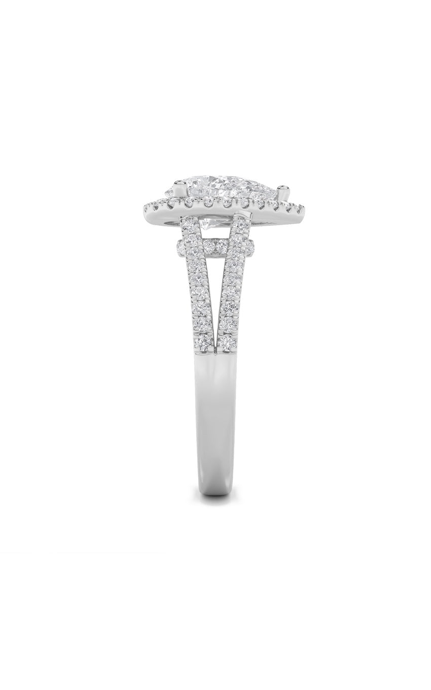 2Cttw Pear Shaped Lab Grown Diamond (F/VS) Split Shank Accented Ring in 14K Gold