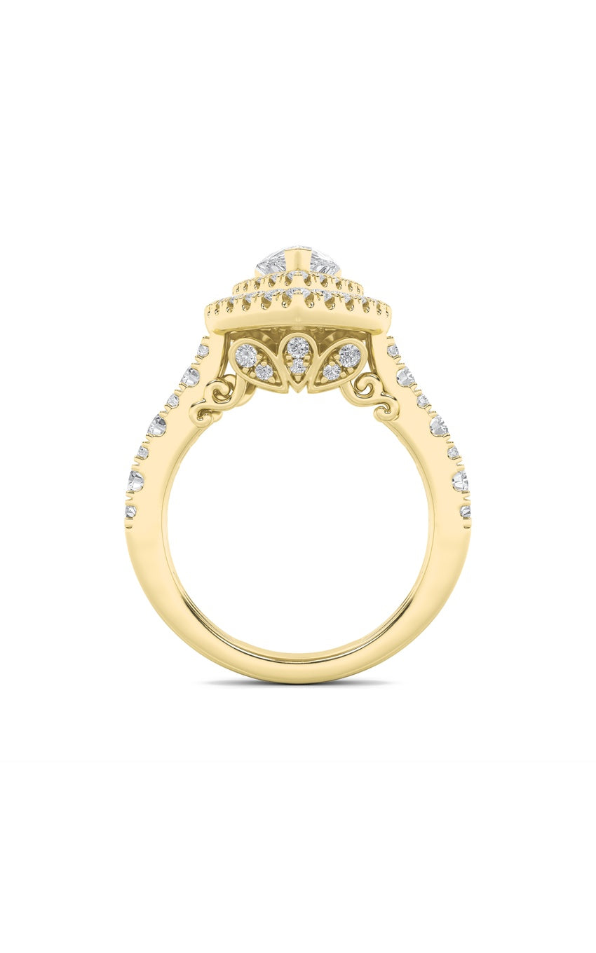 2Cttw Pear Shaped Lab Grown Diamond (F/VS) Double Halo Engagement Ring in 14K Gold