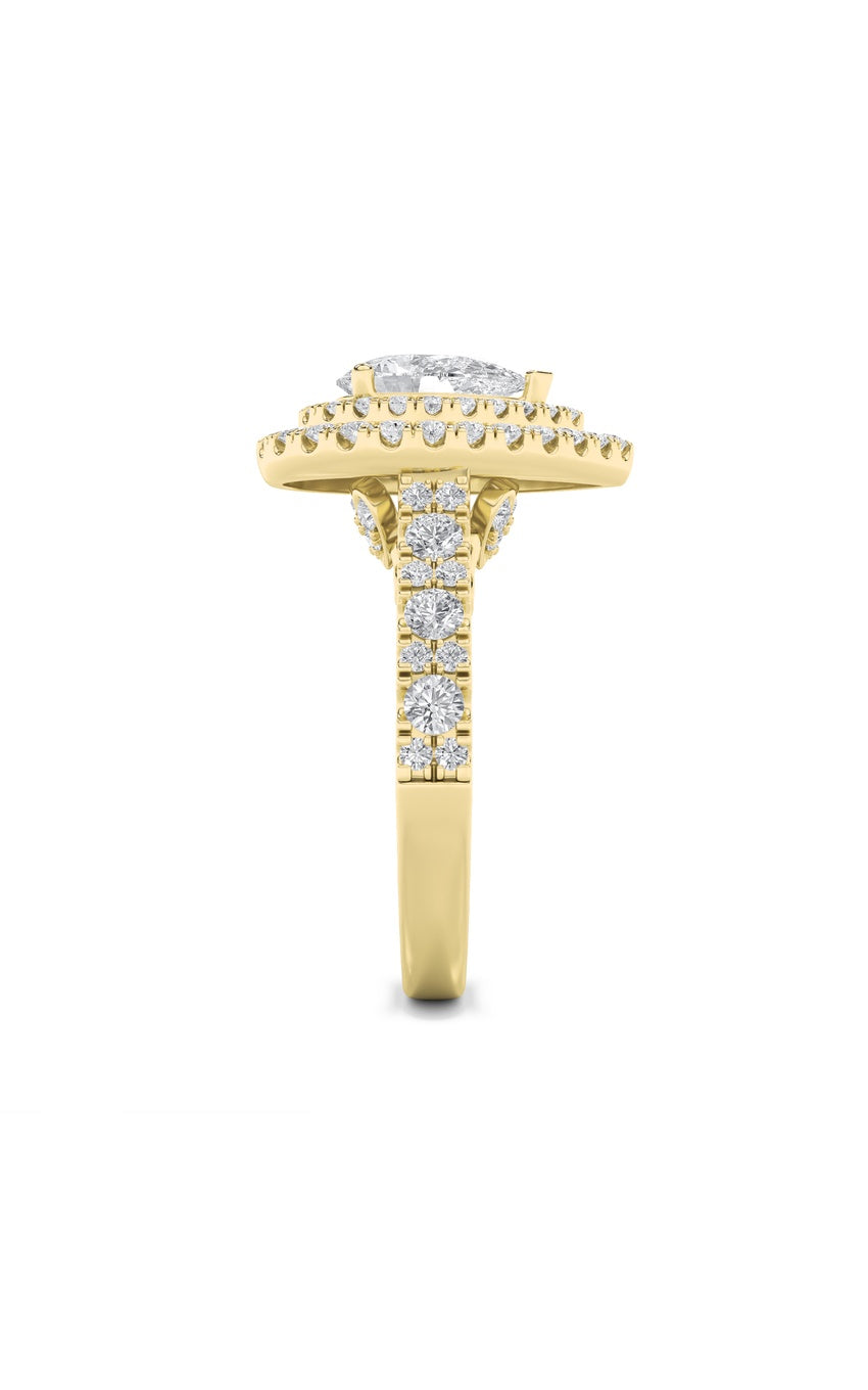 2Cttw Pear Shaped Lab Grown Diamond (F/VS) Double Halo Engagement Ring in 14K Gold