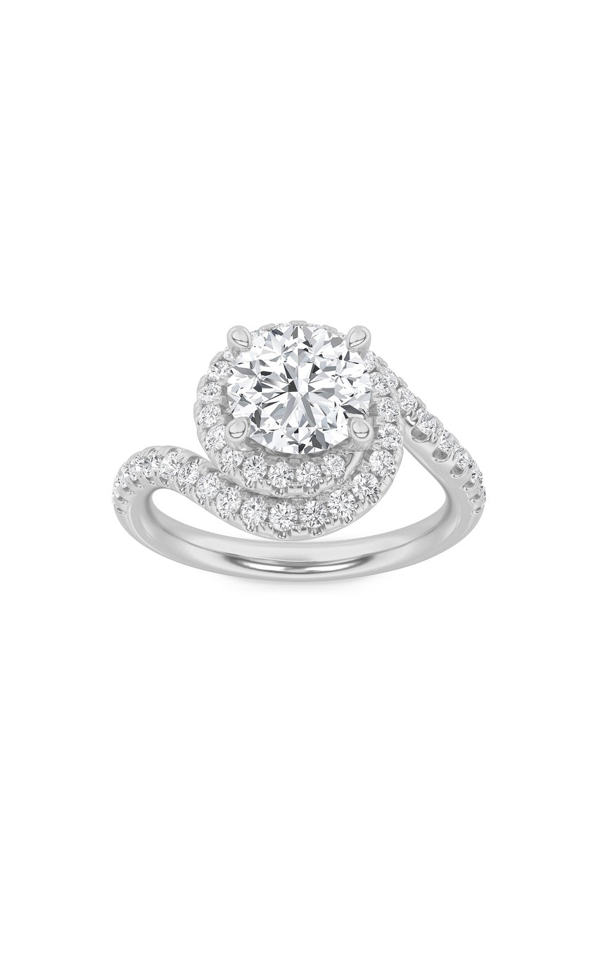 2Cttw Round Shaped Lab Grown Diamond (F/VS) Swirl Accented Engagement Ring in 14K Gold