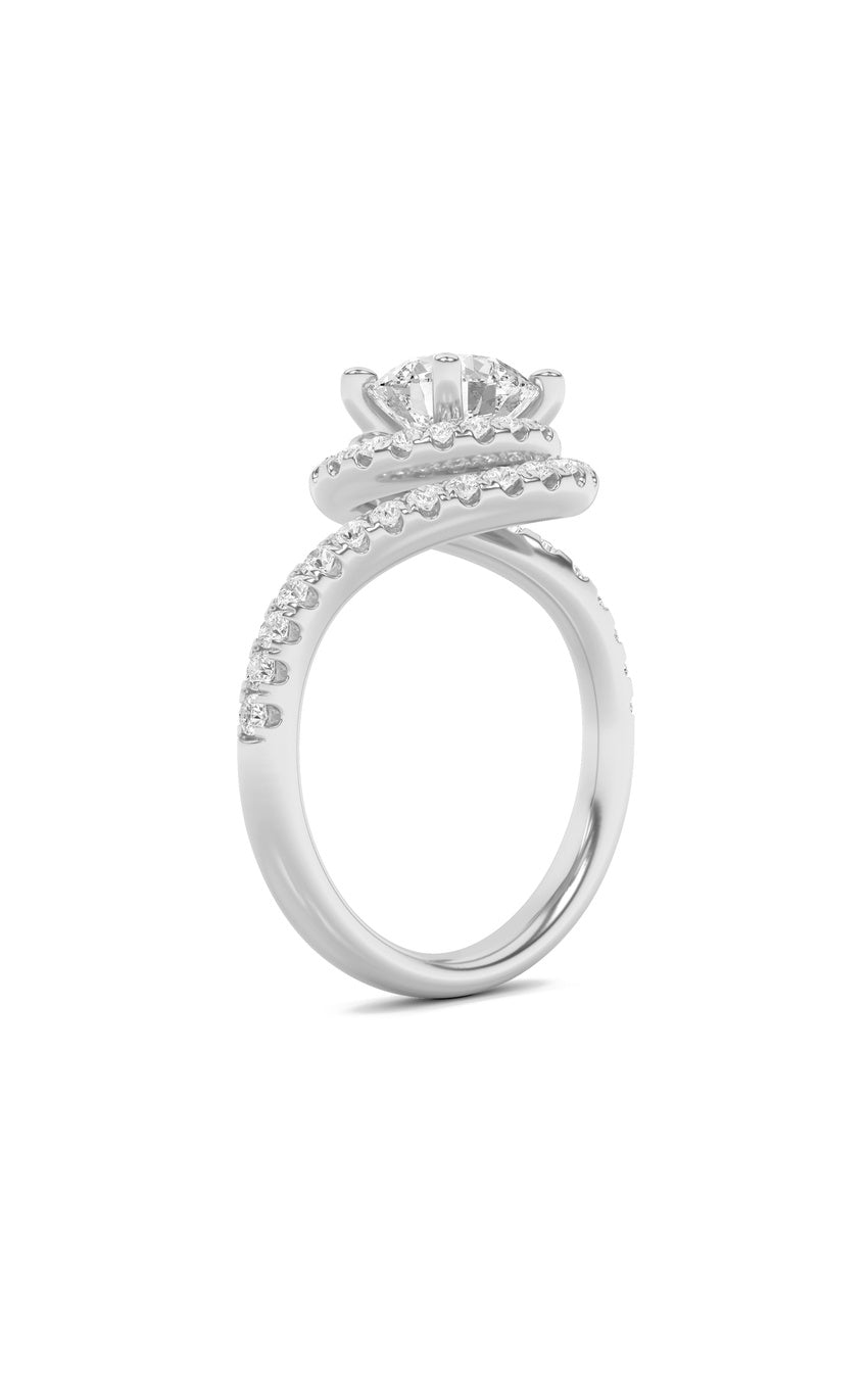 2Cttw Round Shaped Lab Grown Diamond (F/VS) Swirl Accented Engagement Ring in 14K Gold