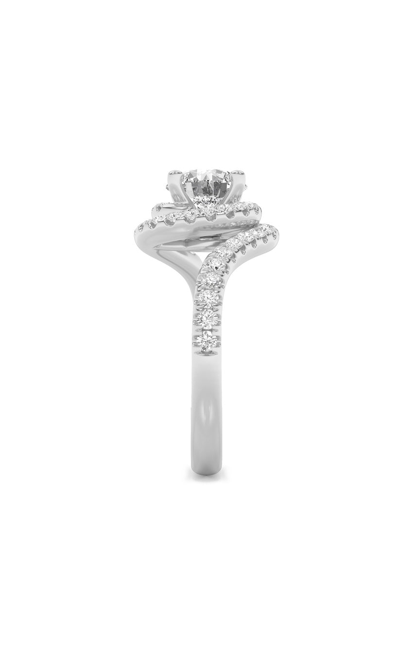 2Cttw Round Shaped Lab Grown Diamond (F/VS) Swirl Accented Engagement Ring in 14K Gold