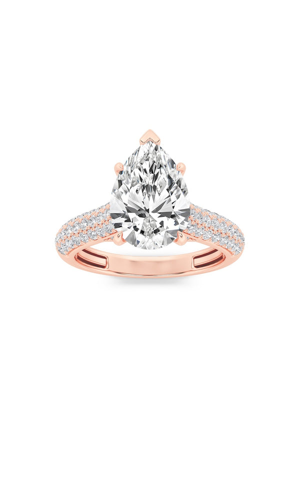 1.5Cttw Pear Shaped Lab Grown Diamond (F/VS) Hidden Halo Accented Engagement Ring in 14K Gold