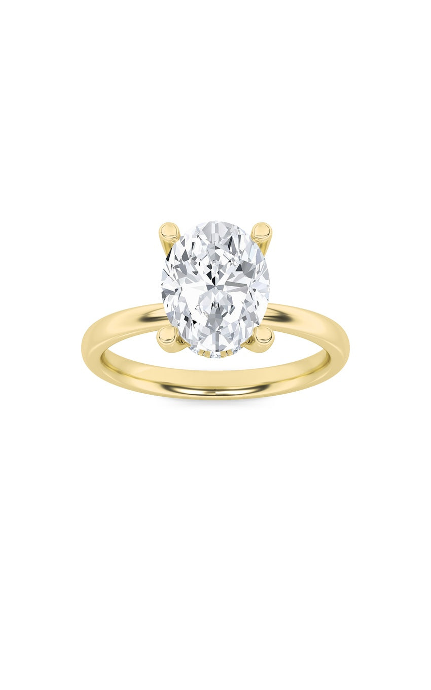 2Cttw Oval Shaped Lab Grown Diamond (F/VS) Hidden Halo Petite Shank Ring in 14K Gold