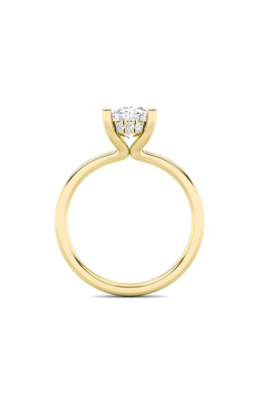 2Cttw Oval Shaped Lab Grown Diamond (F/VS) Hidden Halo Petite Shank Ring in 14K Gold