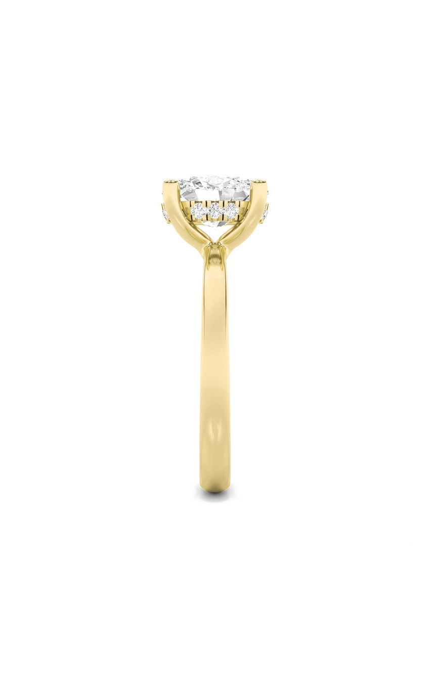 2Cttw Oval Shaped Lab Grown Diamond (F/VS) Hidden Halo Petite Shank Ring in 14K Gold