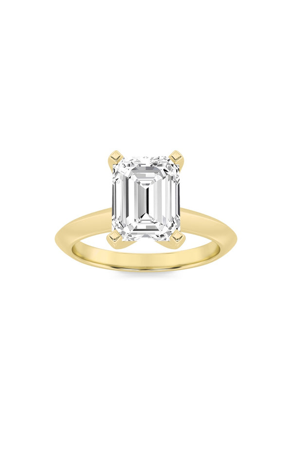 1.5Cttw Emerald Shaped Lab Grown Diamond (F/VS) Knife Edge Shank Solitaire Engagement Ring in 14K Gold