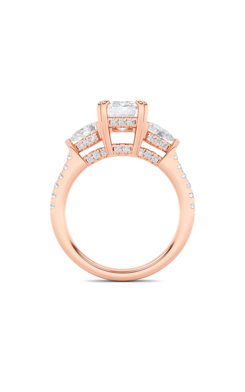 3Cttw Radiant Shaped Lab Grown Diamond (F/VS) Accented Three Stone Ring in 14K Gold