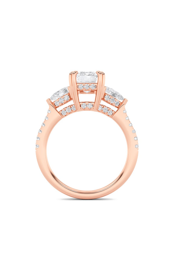 3Cttw Radiant Shaped Lab Grown Diamond (F/VS) Accented Three Stone Ring in 14K Gold
