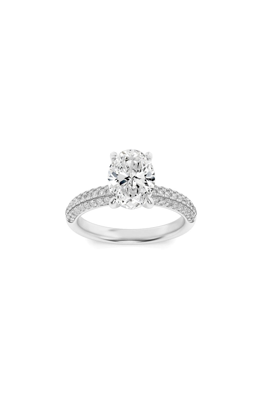 1.5Cttw Oval Shaped Lab Grown Diamond (F/VS) Three Row Micro Pave Engagement Ring in 14K Gold