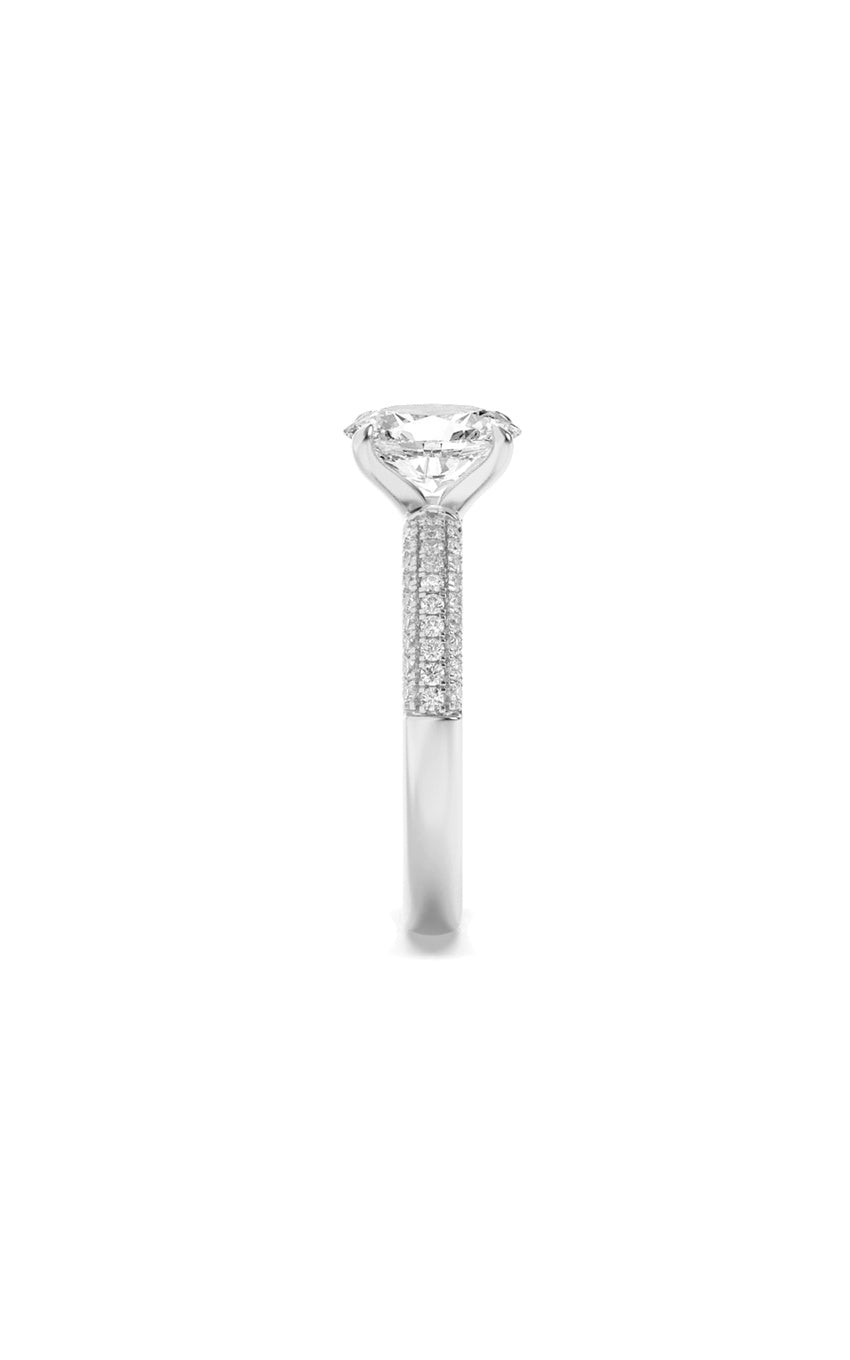 1.5Cttw Oval Shaped Lab Grown Diamond (F/VS) Three Row Micro Pave Engagement Ring in 14K Gold