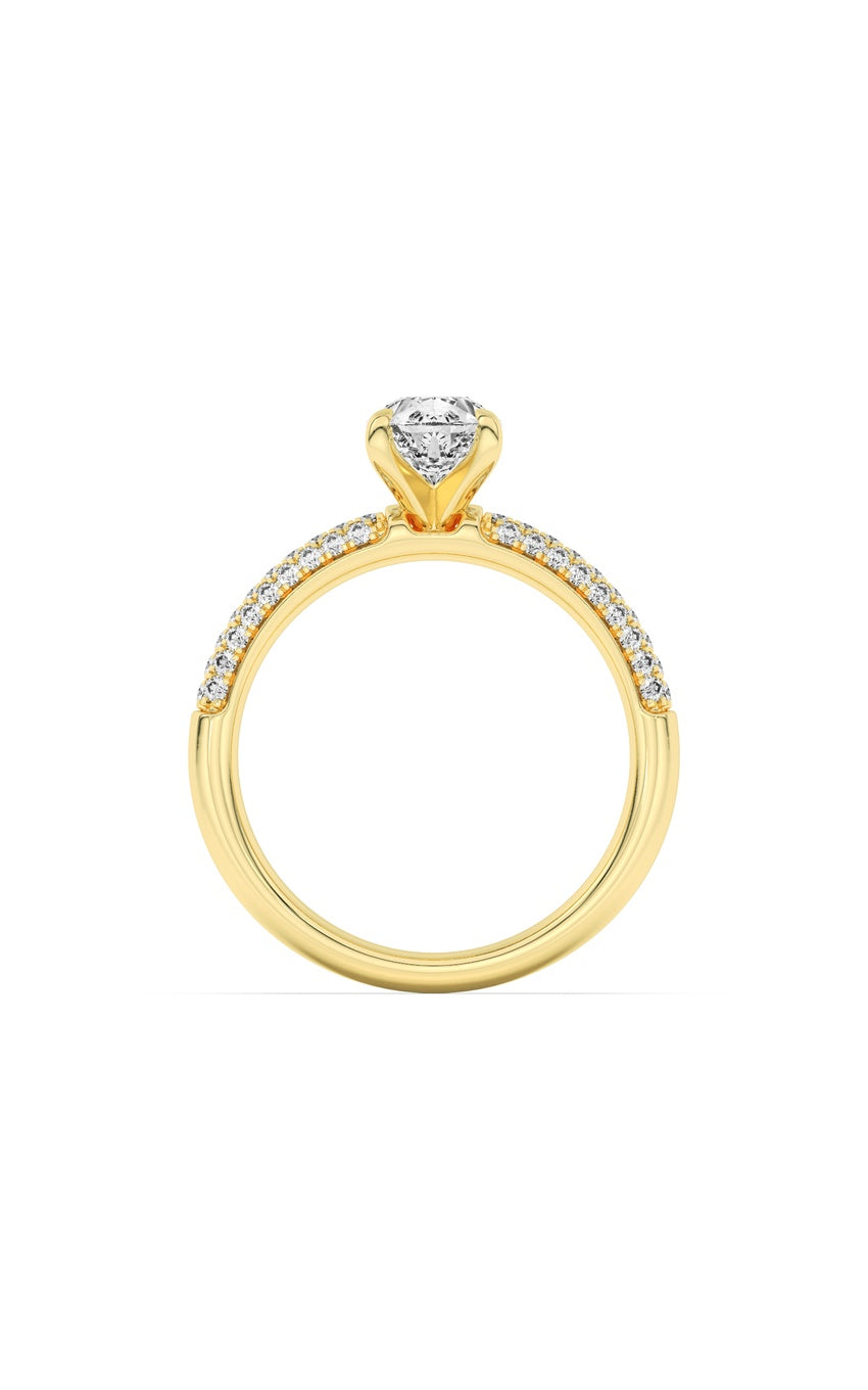 1.5Cttw Pear Shaped Lab Grown Diamond (F/VS) Three Row Micro Pave Engagement Ring in 14K Gold