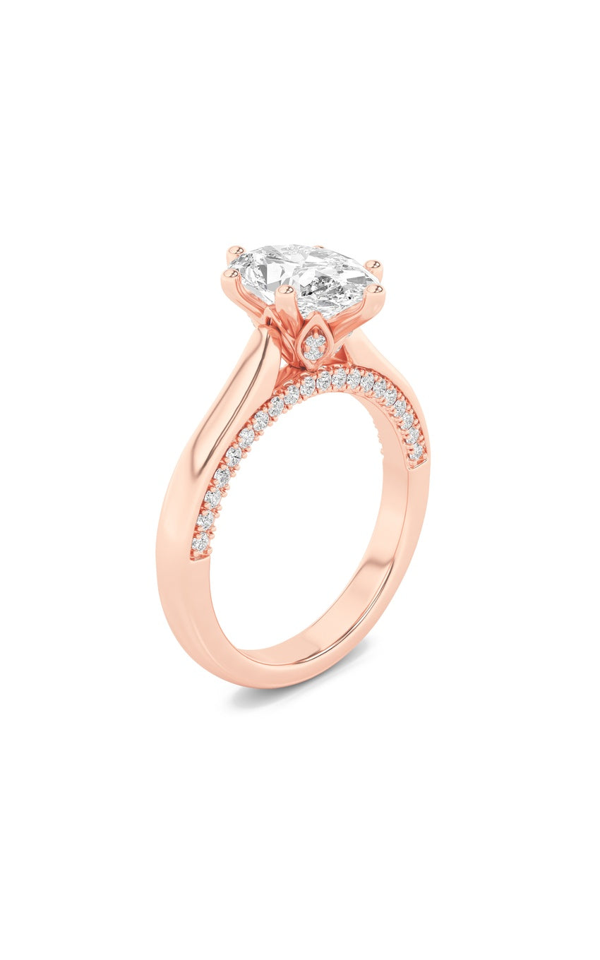 2Cttw Oval Shaped Lab Grown Diamond (F/VS) Tulip Motif Accented Engagement Ring in 14K Gold