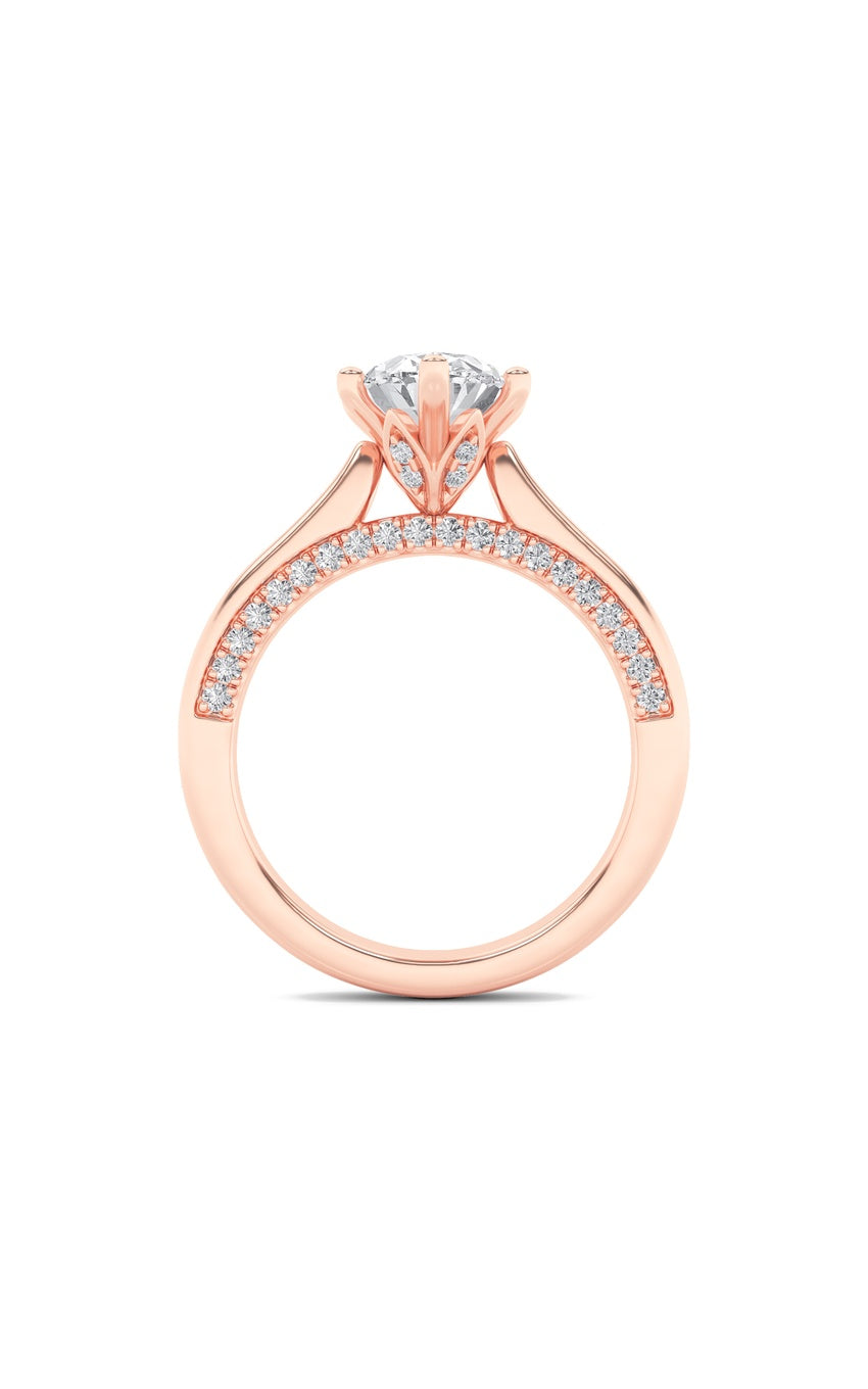 2Cttw Oval Shaped Lab Grown Diamond (F/VS) Tulip Motif Accented Engagement Ring in 14K Gold