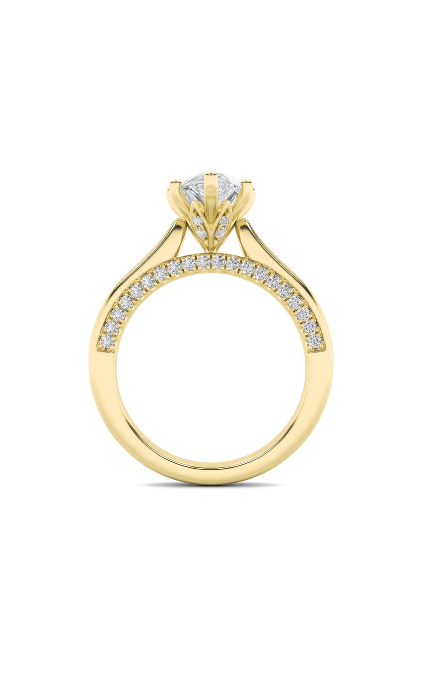 2Cttw Pear Shaped Lab Grown Diamond (F/VS) Tulip Motif Accented Engagement Ring in 14K Gold