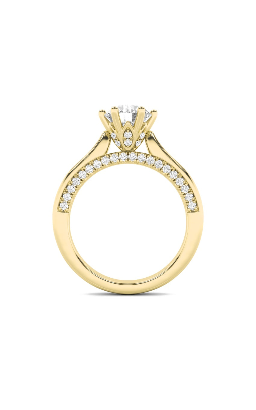 2Cttw Round Shaped Lab Grown Diamond (F/VS) Tulip Motif Accented Engagement Ring in 14K Gold