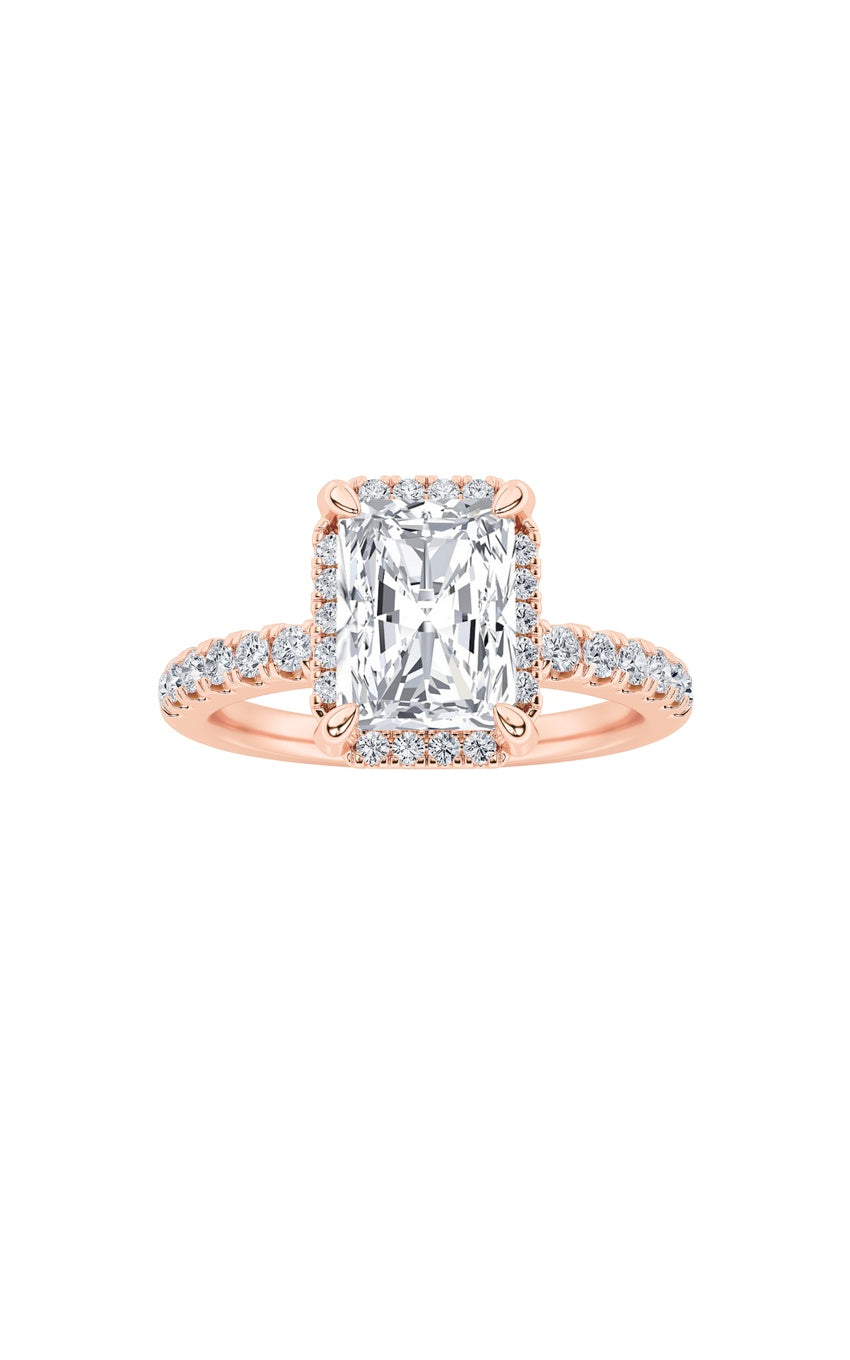 2Cttw Radiant Shaped Lab Grown Diamond (F/VS) Halo Accented Engagement Ring in 14K Gold