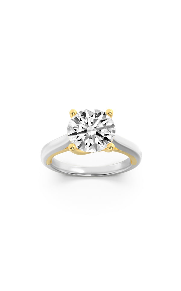 1Cttw Round Shaped Lab Grown Diamond (F/VS) Two Tone Cathedral Shank Engagement Ring in 14K Gold
