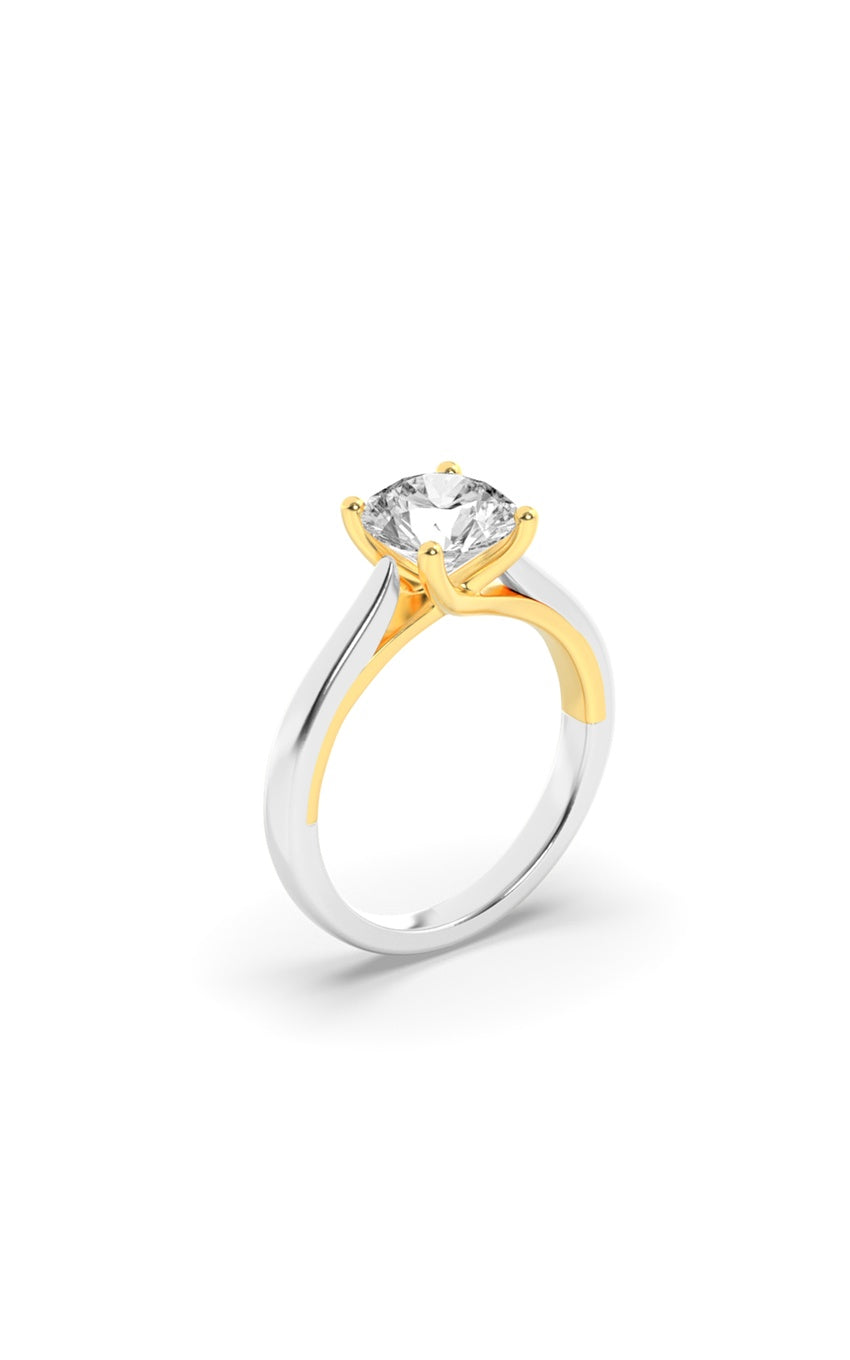 1.5Cttw Round Shaped Lab Grown Diamond (F/VS) Two Tone Cathedral Shank Engagement Ring in 14K Gold