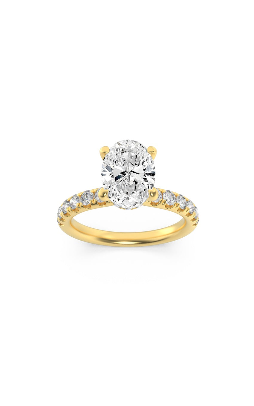 2Cttw Oval Shaped Lab Grown Diamond (F/VS) Hidden Halo Accented Ring in 14K Gold