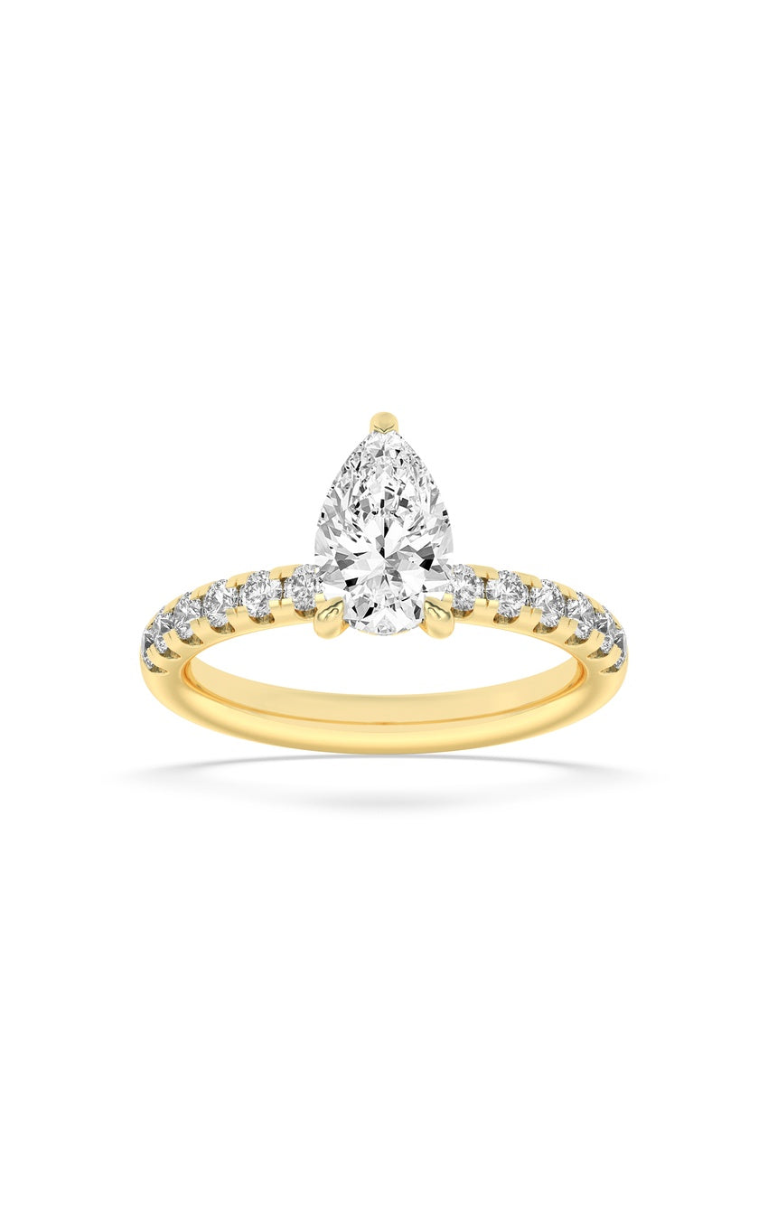2Cttw Pear Shaped Lab Grown Diamond (F/VS) Hidden Halo Accented Ring in 14K Gold