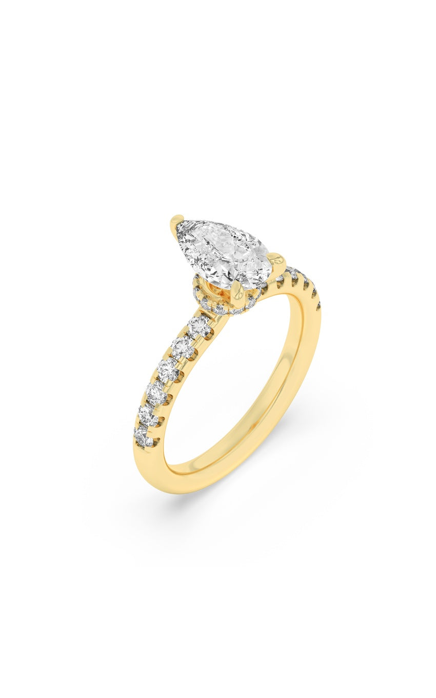 2Cttw Pear Shaped Lab Grown Diamond (F/VS) Hidden Halo Accented Ring in 14K Gold