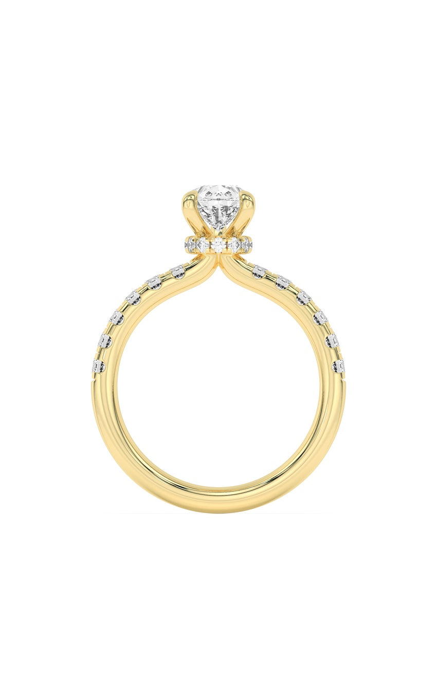 2Cttw Pear Shaped Lab Grown Diamond (F/VS) Hidden Halo Accented Ring in 14K Gold