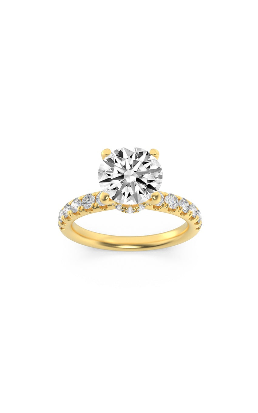 2Cttw Round Shaped Lab Grown Diamond (F/VS) Hidden Halo Accented Ring in 14K Gold