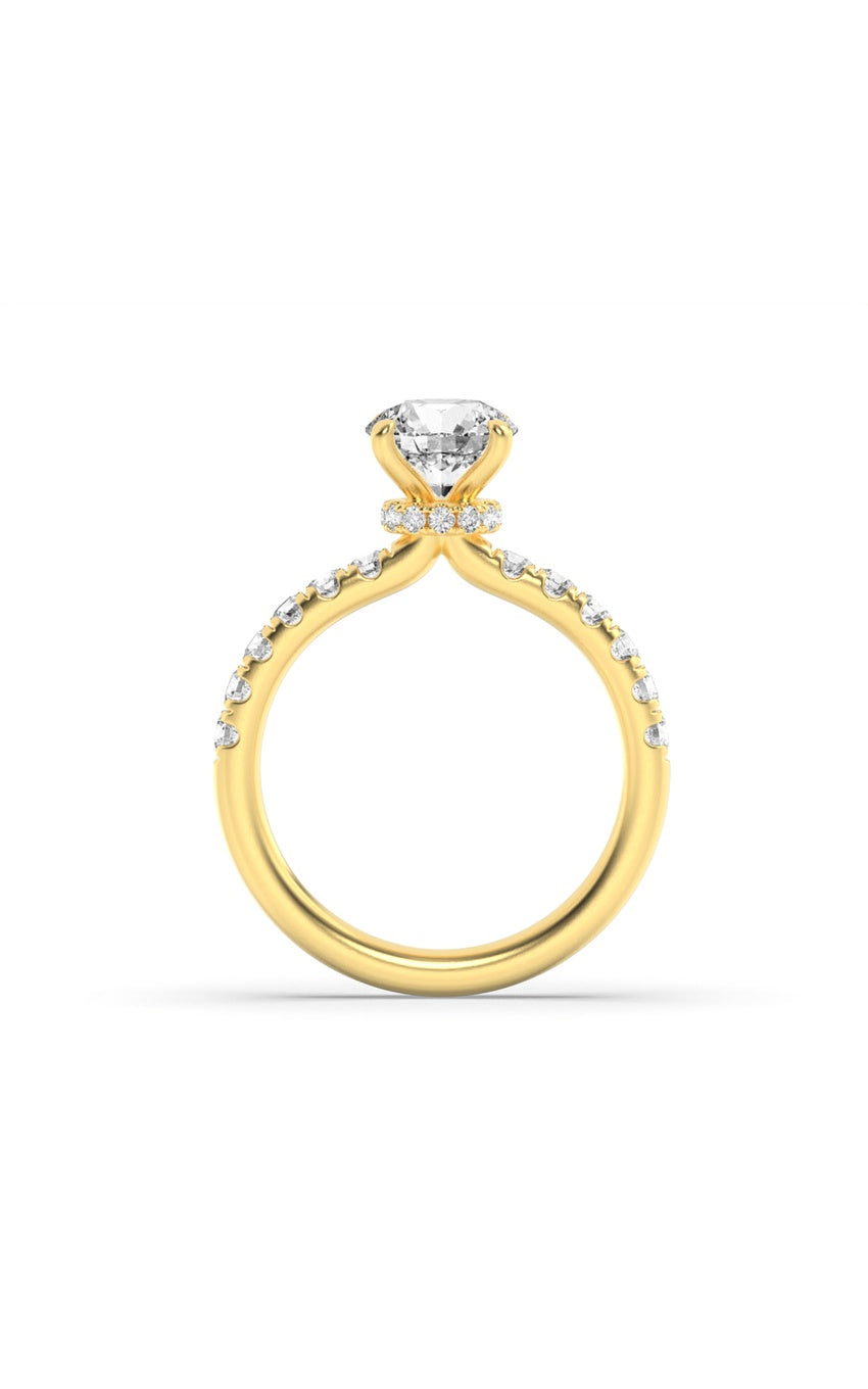 2Cttw Round Shaped Lab Grown Diamond (F/VS) Hidden Halo Accented Ring in 14K Gold