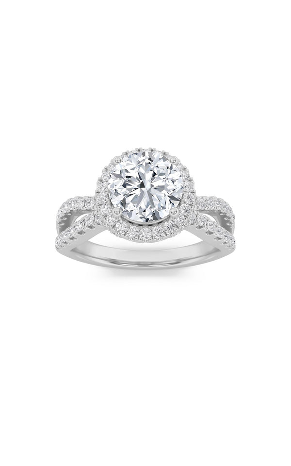 2Cttw Round Shaped Lab Grown Diamond (F/VS) Split Shank Halo Accented Engagement Ring in 14K Gold