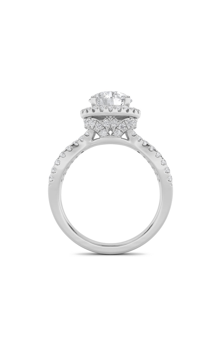 2Cttw Round Shaped Lab Grown Diamond (F/VS) Split Shank Halo Accented Engagement Ring in 14K Gold