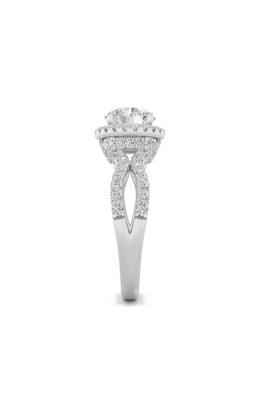 2Cttw Round Shaped Lab Grown Diamond (F/VS) Split Shank Halo Accented Engagement Ring in 14K Gold