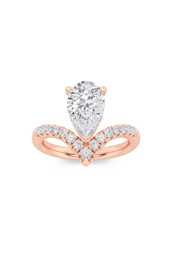 2Cttw Pear Shaped Lab Grown Diamond (F/VS) Accented Solitaire Fancy Engagement Ring in 14K Gold