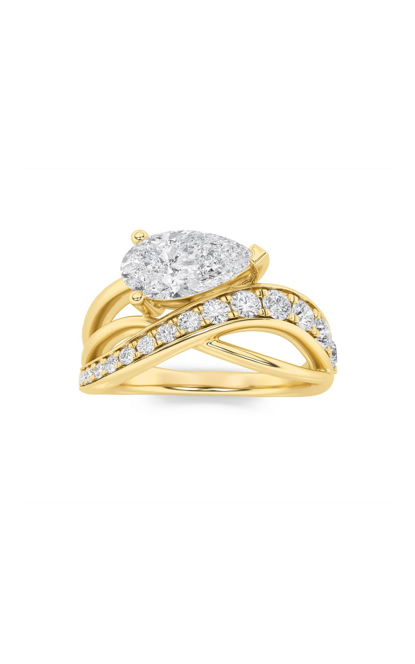 2Cttw Pear Shaped Lab Grown Diamond (F/VS) Fashion AccentedEngagement Ring in 14K Gold